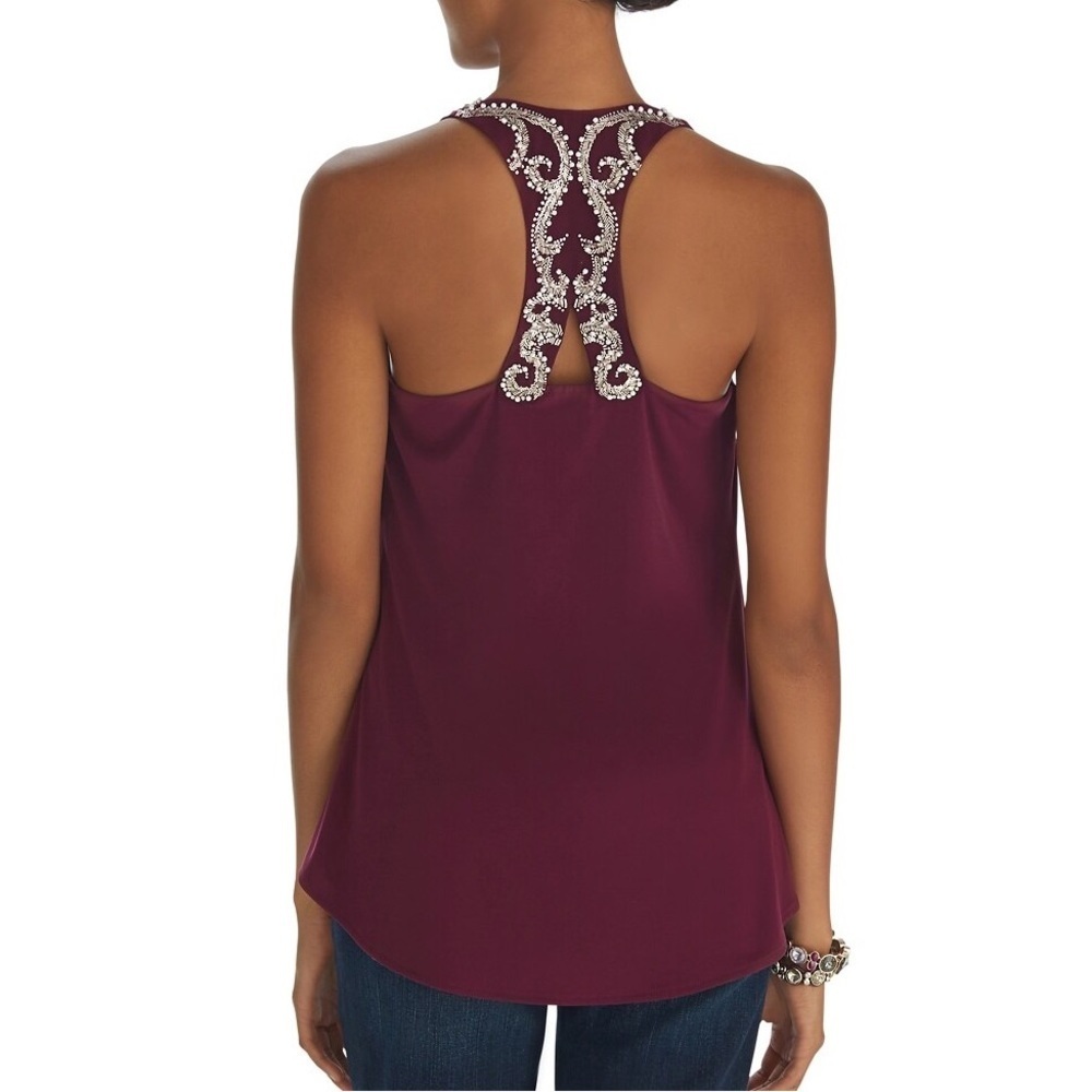 NEW White House Black Market Embellished Racer Back Top Burgundy Size XS